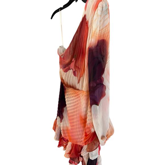 Express Floral One Shoulder Wrap Front Ruffle Romper Women’s Medium Orange NWOT - Picture 2 of 5